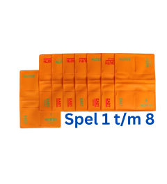 Softboards oranje, bestaande uit 8 mapjes in seal, nrs. 1 t/m 8