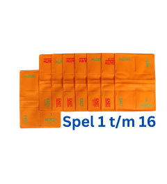 Softboards oranje, bestaande uit 16 mapjes in seal, nrs. 1 t/m 16